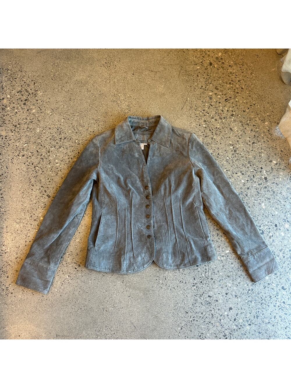 AMI Women's Small Jacket Grey Button Up Leather Y2K Early 2000s Jacket